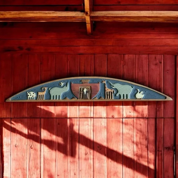 Hand Carved Wood Noah’s Ark Wall Hanging, Door Topper, By Chicken Creek Folk Art - Picture 11 of 12